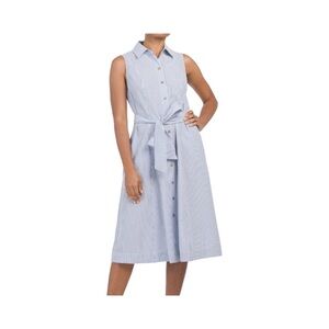 Anne Klein Blue White Sleeveless Seersucker Diane Shirt Dress NWT Size 8